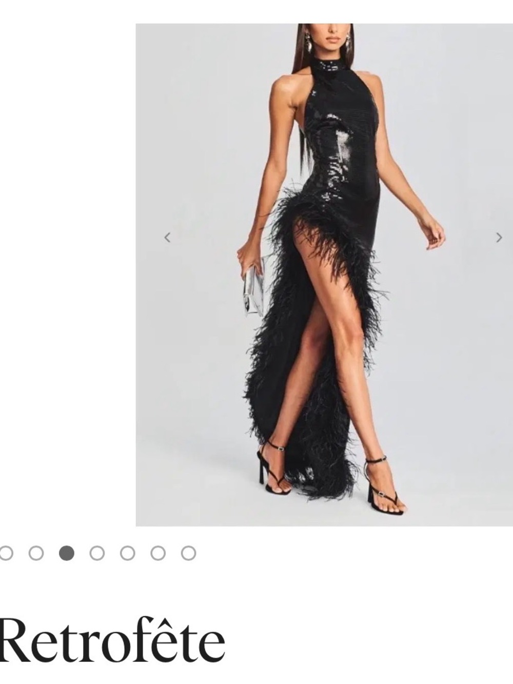 Retrofete Black Sequin Maxi Skirt with Feather Trim
